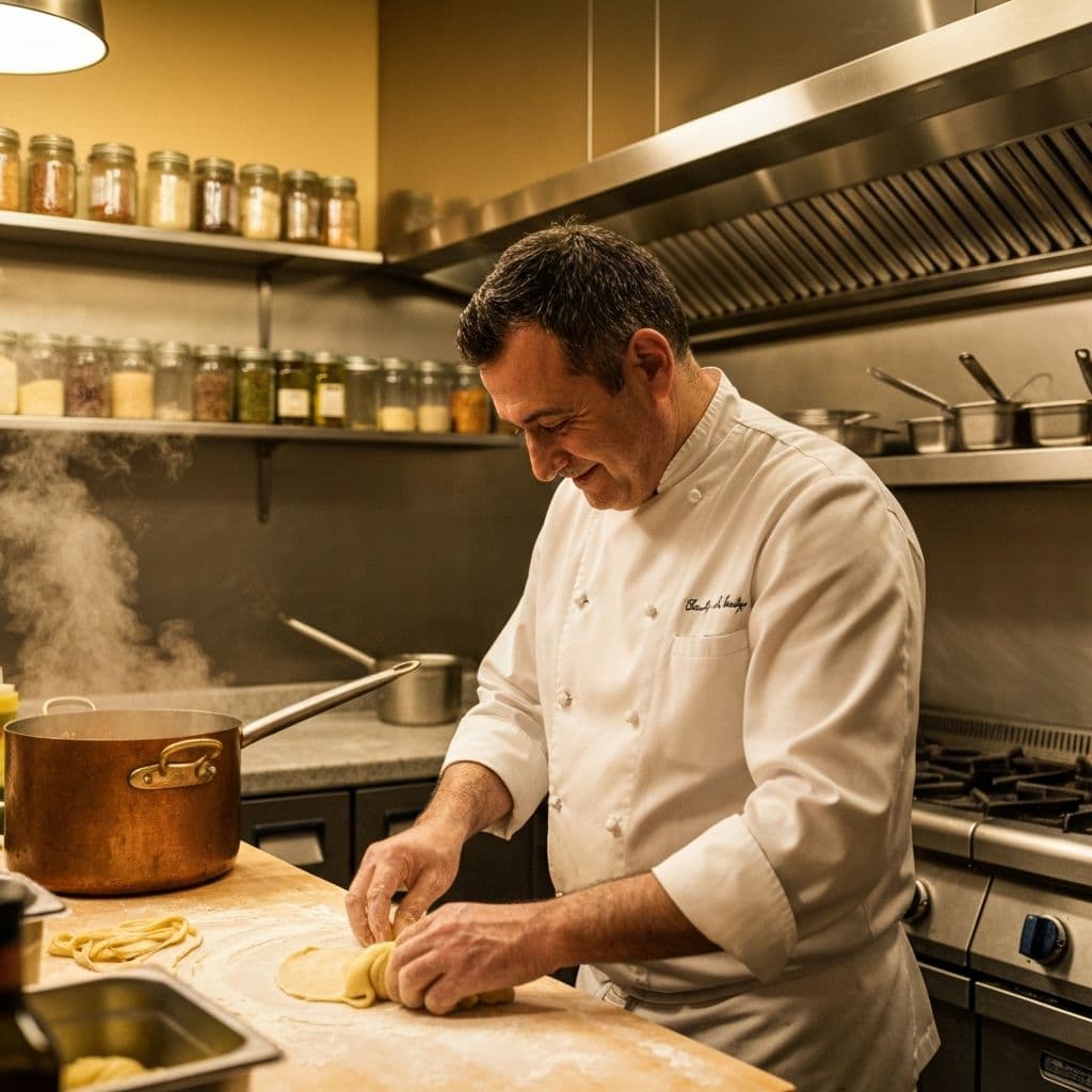 Chef preparando pasta fresca